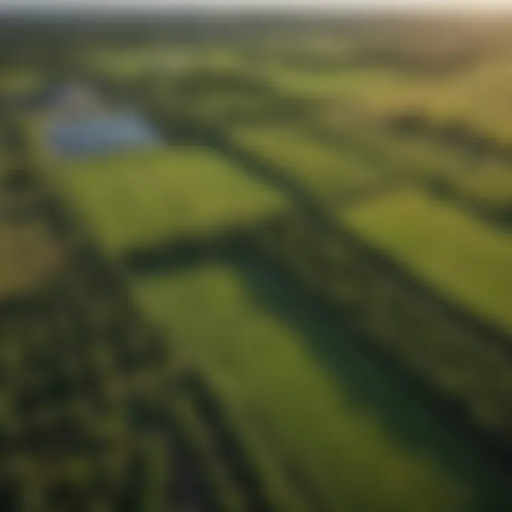 Aerial view of lush farmland in East Tawas