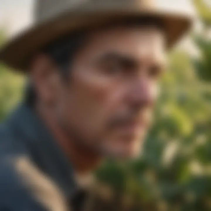 Close-up of a farmer examining ripe crops