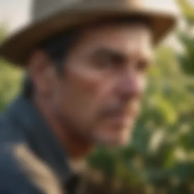 Intimate Focus on Crop Quality and Care Close-up of a farmer examining ripe crops