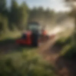 A brush mulching machine in action clearing dense vegetation