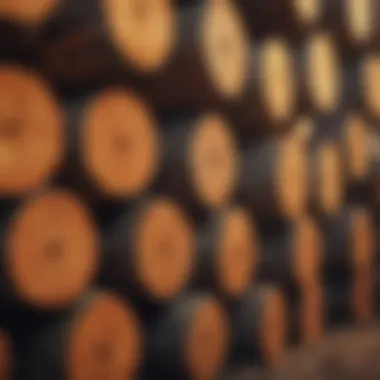 A close-up of timber logs ready for processing