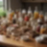 A diverse range of veterinary products displayed on a wooden table