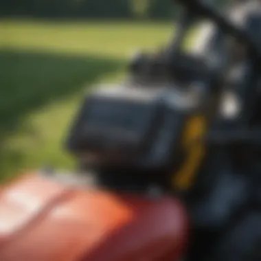 Close-up of riding mower controls showcasing advanced technology