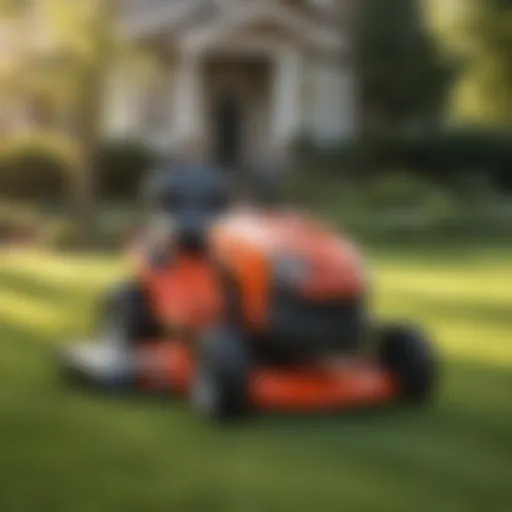 A top-rated riding mower parked on a well-maintained lawn