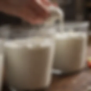 A close-up of the fermentation process in a homemade yogurt setup.