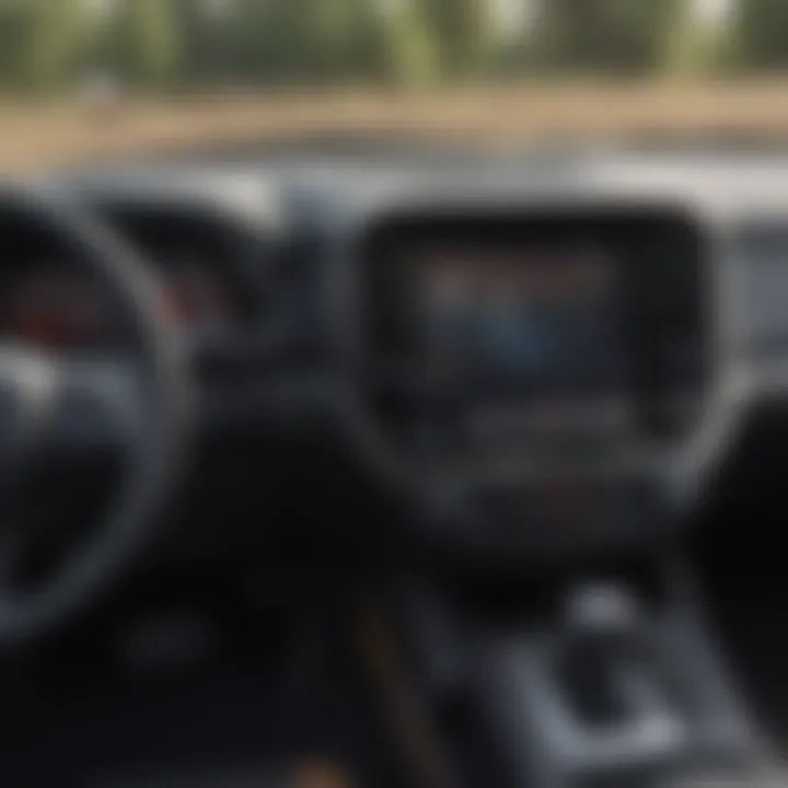 Close-up of the dashboard and controls of a modern utility vehicle designed for agriculture.