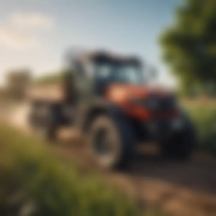 A robust utility vehicle navigating through a farm field laden with crops.