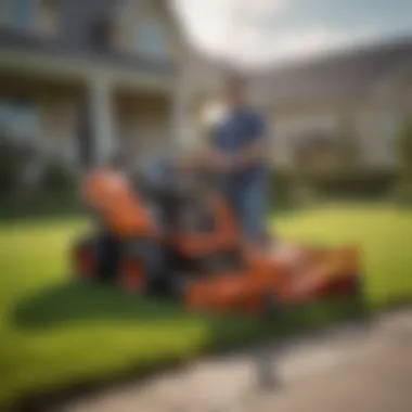 A homeowner evaluating different grass removal machines at Home Depot