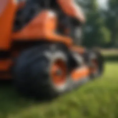 Close-up of a grass removal machine showcasing its features and specifications