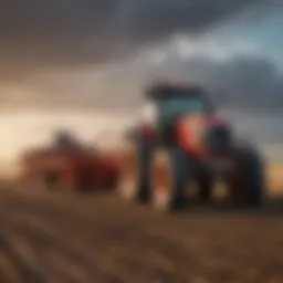 A powerful tractor operating in a vast field