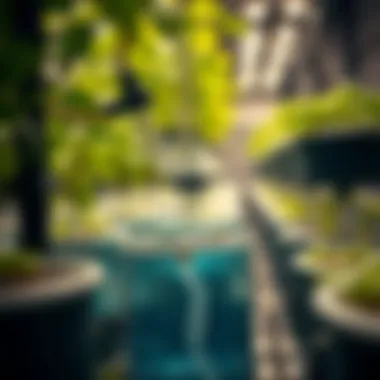 Close-up of nutrient-rich water system in a hydroponic setup