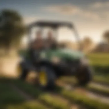 John Deere Gator Two-Seater in Action John Deere Gator two-seater in action on a farm demonstrating versatility