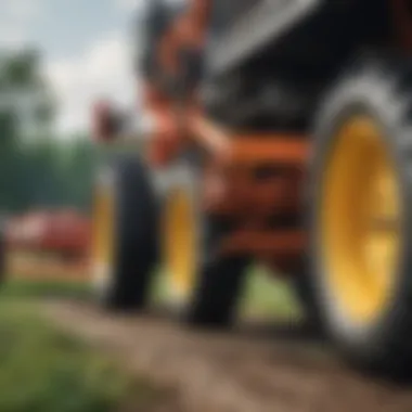 Close-up view of the cutting blades of a tow behind mower