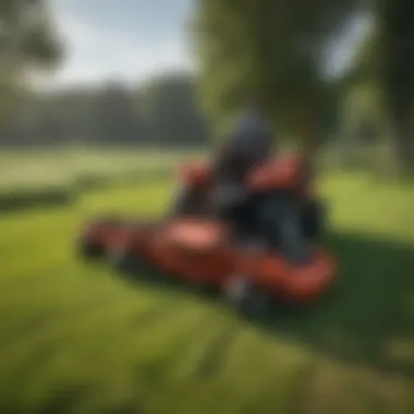 Large tow behind mower in action on a lush green field