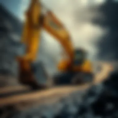 Komatsu excavator operating in a mining environment, demonstrating its capabilities in rugged terrain.