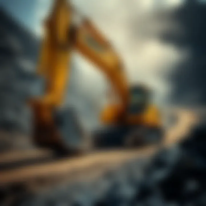 Komatsu excavator operating in a mining environment, demonstrating its capabilities in rugged terrain.