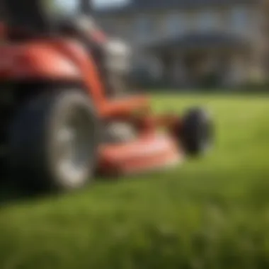 Lawn Mower with Aerator Attachment in Operation A close-up view of a lawn mower with an aerator attachment in action.