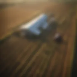 Aerial view of a modern farm utilizing advanced agricultural technology.