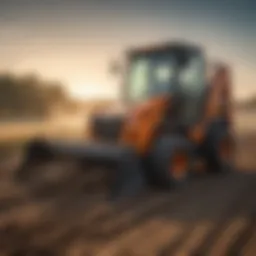 Skid steer with pickup broom in action on a farm