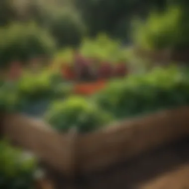 A beautifully arranged raised bed filled with vibrant vegetables and herbs