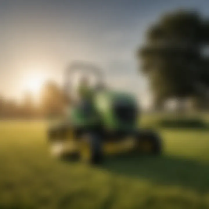 A John Deere mower in action, demonstrating its capabilities on a lawn