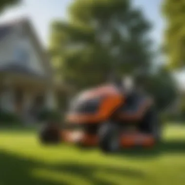 Zero-Turn Mower in Action A sleek residential zero-turn mower in action on a well-manicured lawn