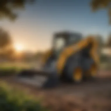 A skid steer in action, efficiently handling landscaping tasks with the help of a quick attach adapter.