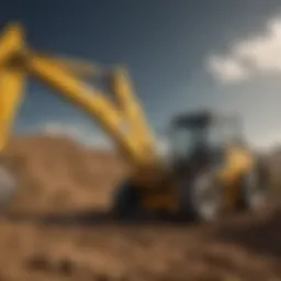 Detailed view of a small backhoe digger showcasing its excavating arm and bucket.