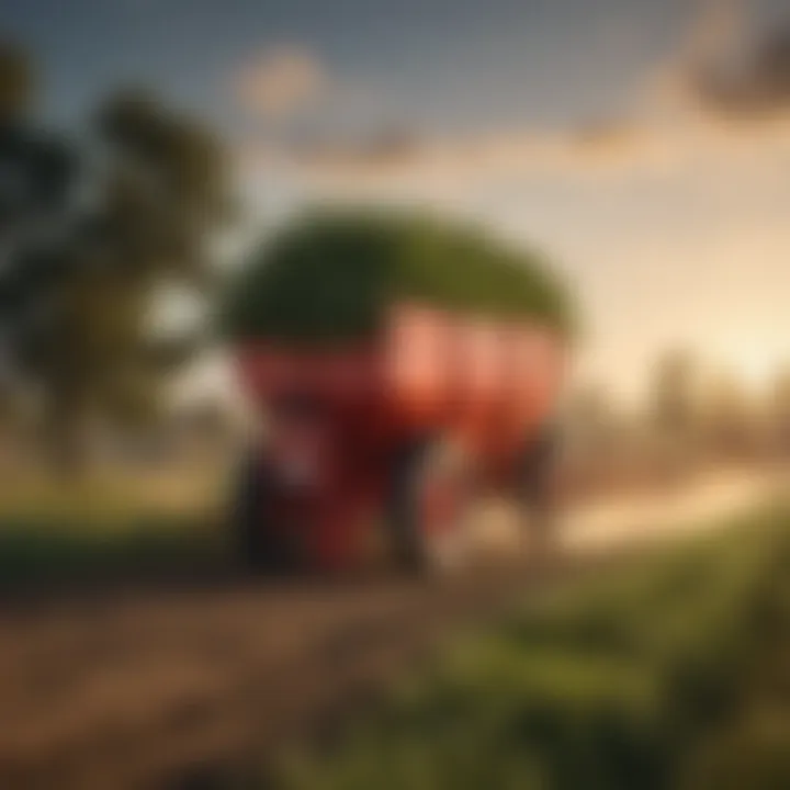 Farmers utilizing a small feed mixer wagon for sustainable farming