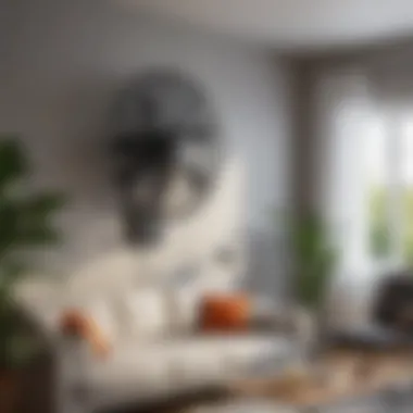 Modern Wall-Mounted Fan Enhancing Home Aesthetics A sleek wall-mounted oscillating fan in a modern living room setting