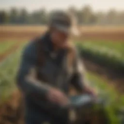 A farmer using a tablet to monitor crops