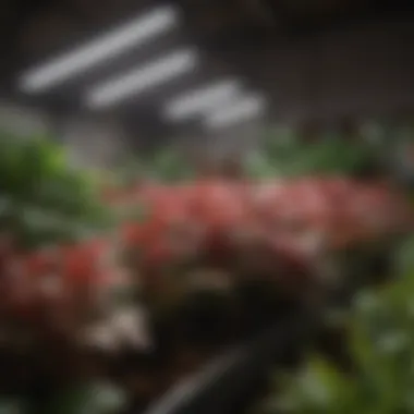 Full-spectrum LED grow light illuminating a lush indoor garden