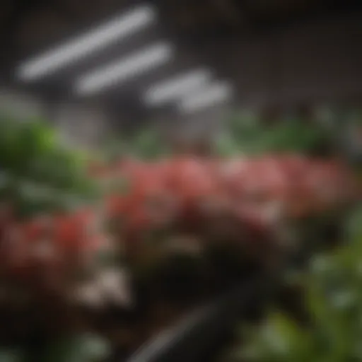 Full-spectrum LED grow light illuminating a lush indoor garden