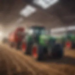 Dynamic auction scene featuring agricultural machinery