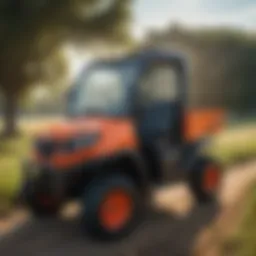 Close-up view of the Kubota RTV enclosed cab showcasing its ergonomic design
