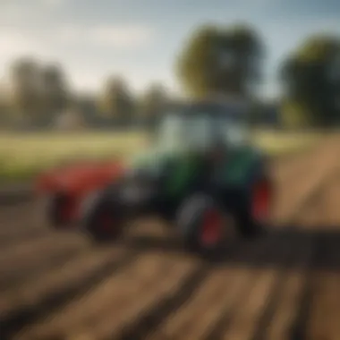 A sub-compact tractor working in a field