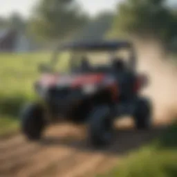 A robust US-made UTV navigating through a farm field