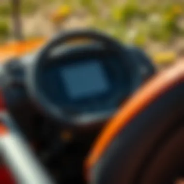 Close-up of riding mower controls and dashboard