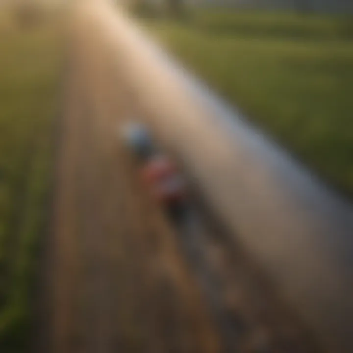 An aerial view of a farm utilizing the Nelson Rain Train for efficient irrigation.