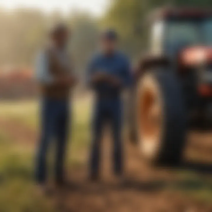 Farm machinery trader interacting with a farmer