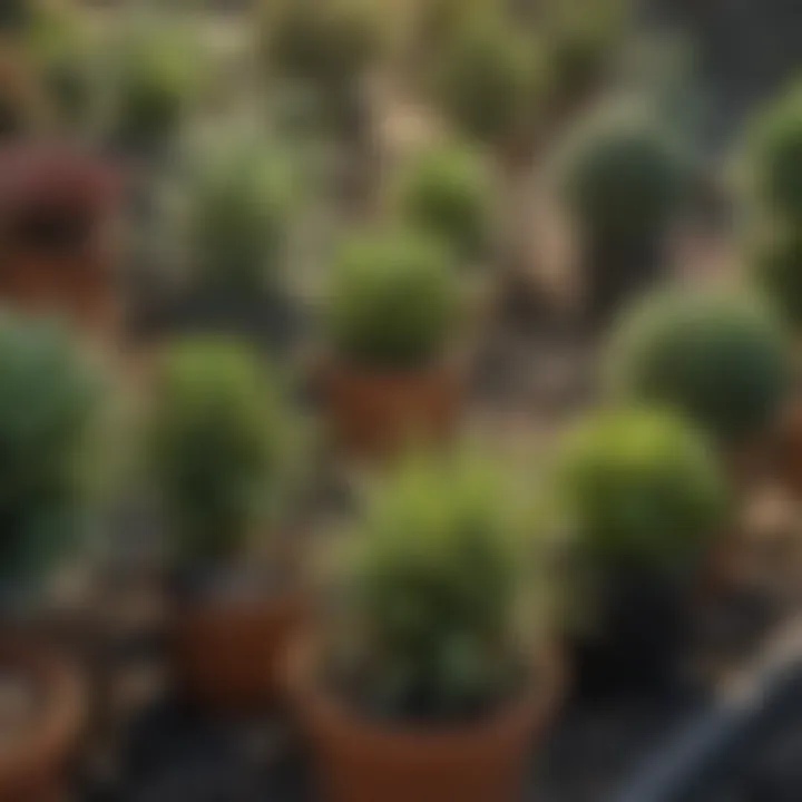 Close-up of different plastic raised planter designs and textures