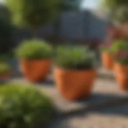 Vibrant vegetable garden in plastic raised planters showcasing healthy plants