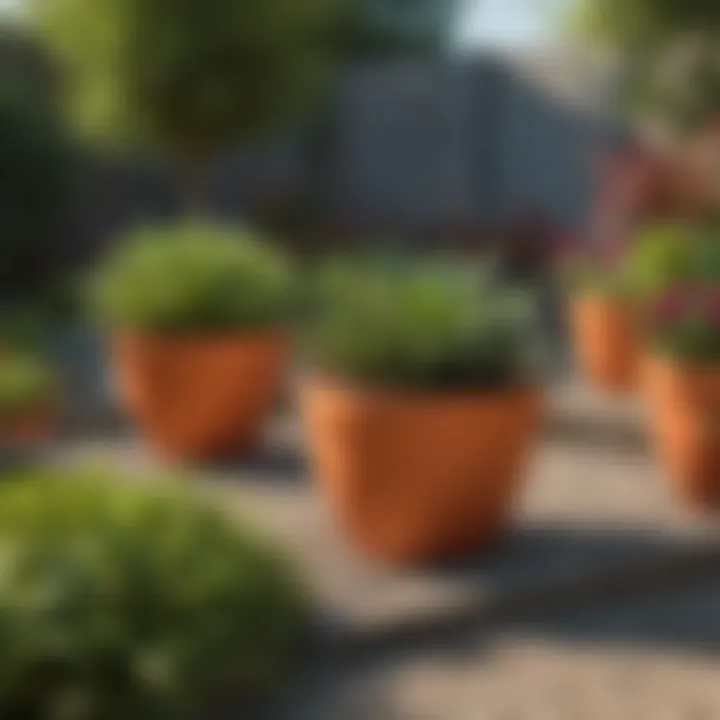 Vibrant vegetable garden in plastic raised planters showcasing healthy plants