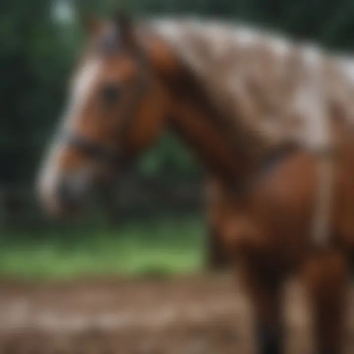 Different sizes of horse rain sheets displayed