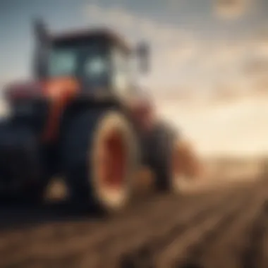 A tractor in a field using disk blades for soil preparation