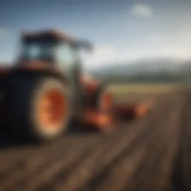 Single bottom plow attached to a compact tractor in action