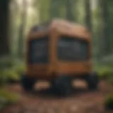 A wood powered generator in a lush forest setting