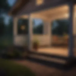 Illuminated farm porch at dusk