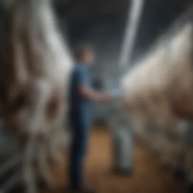 The Future of Dairy Management Farmer observing automated milking equipment