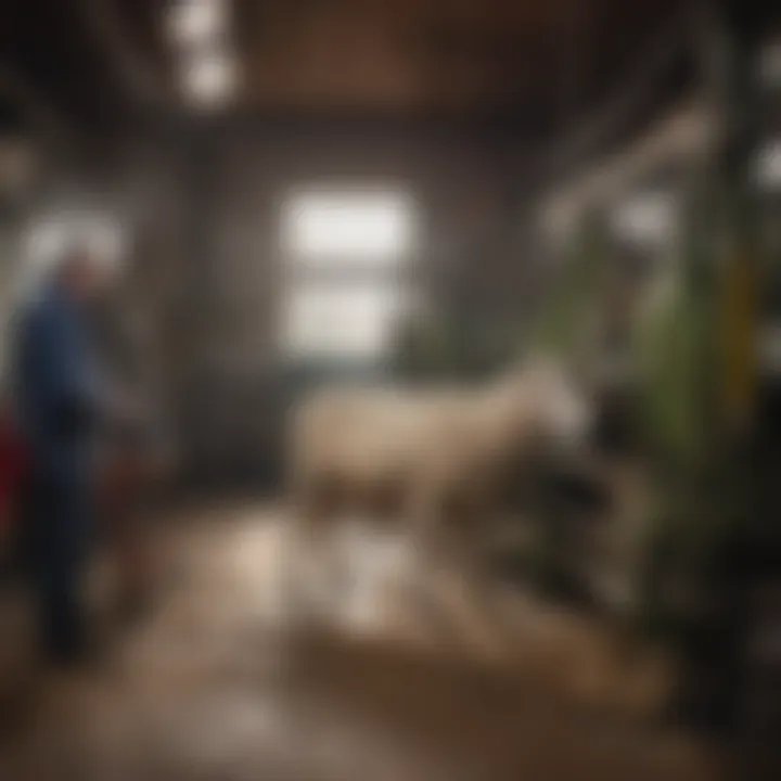 Farmers inspecting used machinery before purchase
